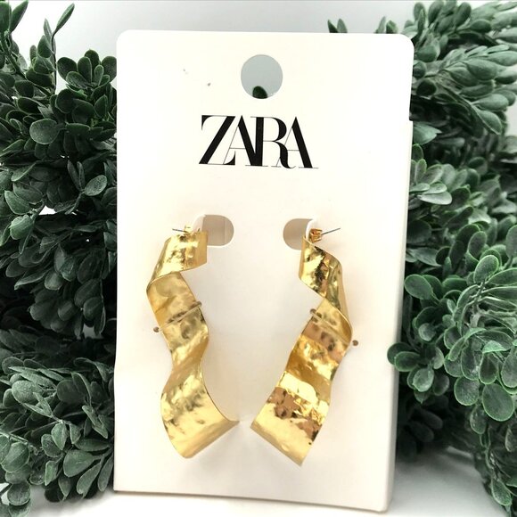 Gold-Tone Twisted Metal Hoop Earrings By Zara - Picture 1 of 3